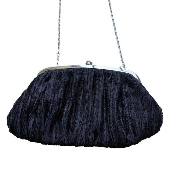 Vintage Neiman Marcus Textured Satin Clutch Evening Bag Womens Cocktail Black - Picture 8 of 16